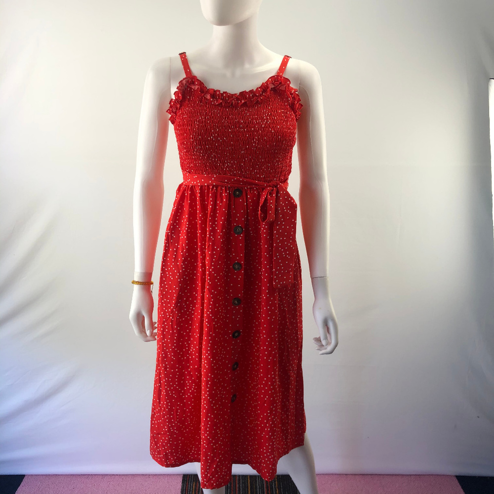 Polka Dot Button Down Knee Length Wrap Shift Dress